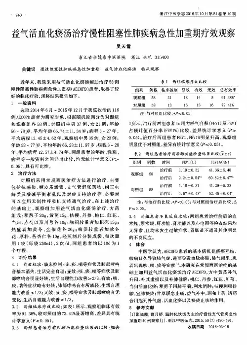 益气活血化瘀汤治疗慢性阻塞性肺疾病急性加重期疗效观察