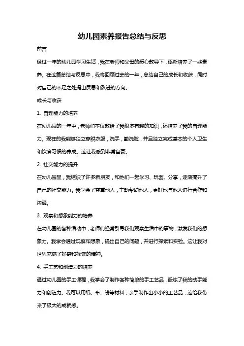 幼儿园素养报告总结与反思