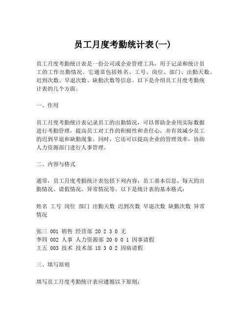 员工月度考勤统计表(一)