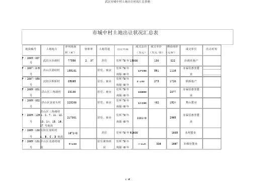 武汉市城中村土地出让情况汇总表格