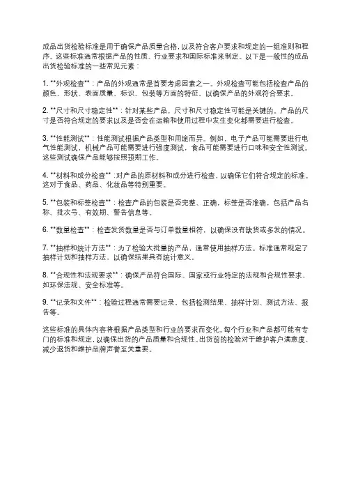 成品出货检验标准