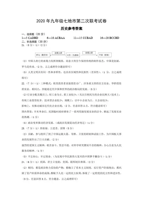 2020年历史联考2参考答案)
