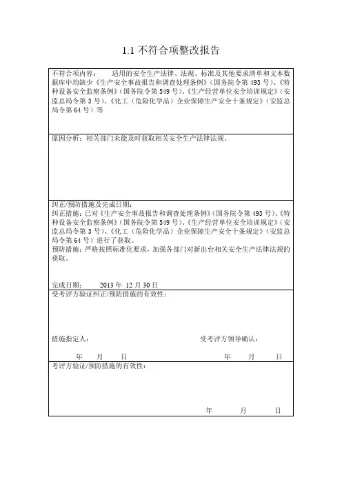 安全标准化不符合项整改报告1