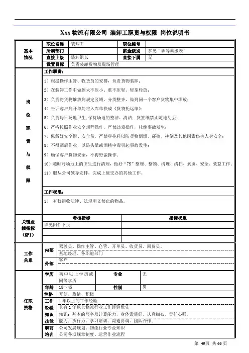 物流公司装卸工岗职责与权限位说明书-2