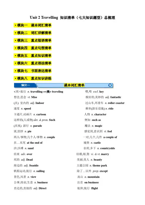 Unit2Travelling知识清单(七大知识题型)总梳理(原卷版)
