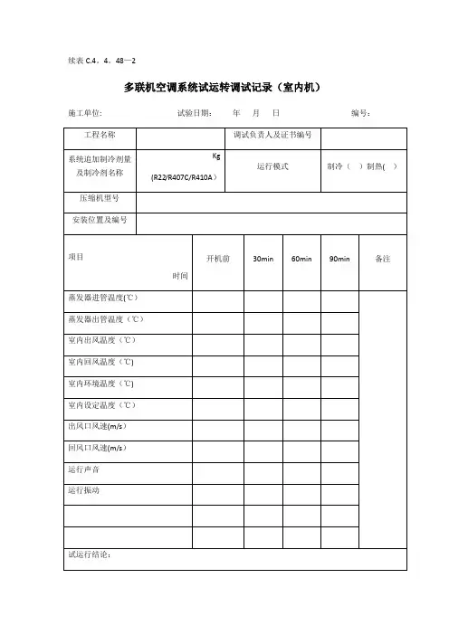 多联机空调系统运转调试记录(室内机)【范本模板】
