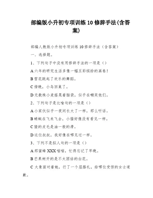 部编版小升初专项训练10修辞手法(含答案)