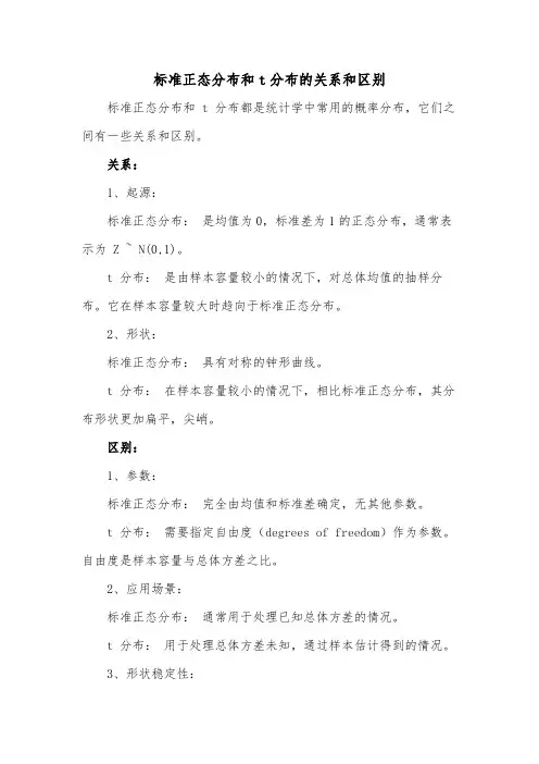 标准正态分布和t分布的关系和区别