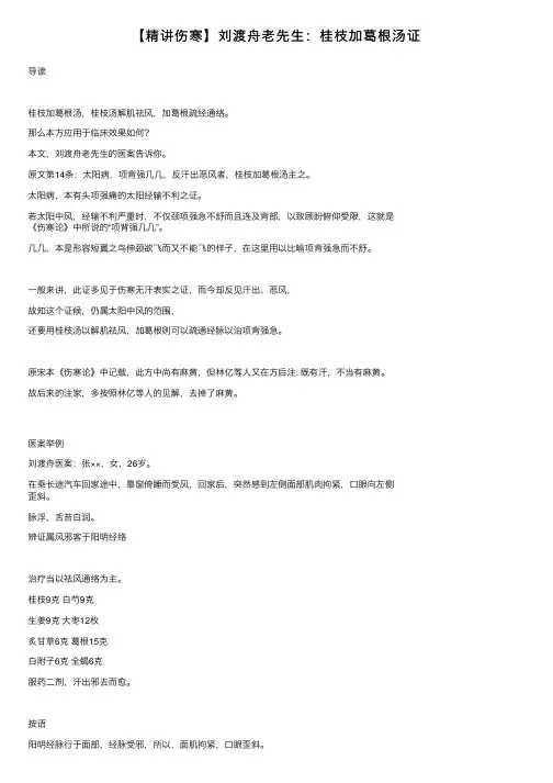 【精讲伤寒】刘渡舟老先生：桂枝加葛根汤证