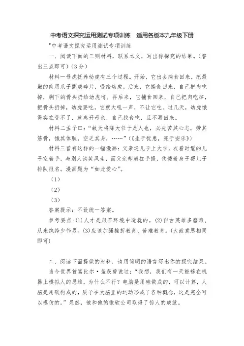 中考语文探究运用测试专项训练  适用各版本九年级下册