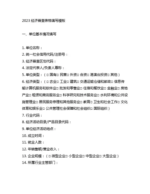 2023经济普查表格填写模板