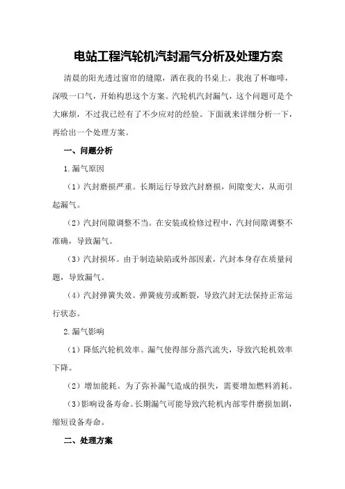 电站工程汽轮机汽封漏气分析及处理方案