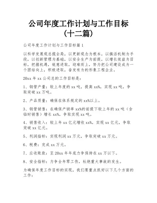 公司年度工作计划与工作目标(十二篇)