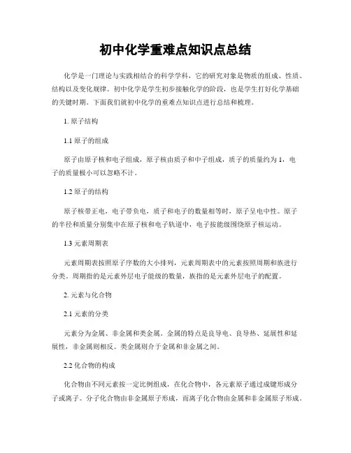 初中化学重难点知识点总结