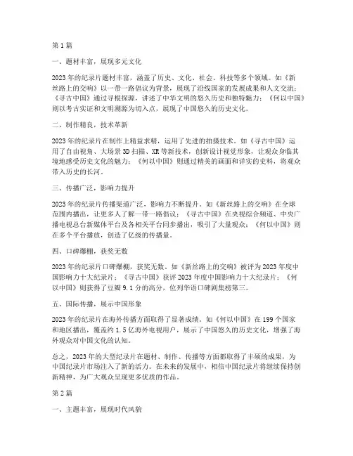 大型纪录片年度总结(3篇)