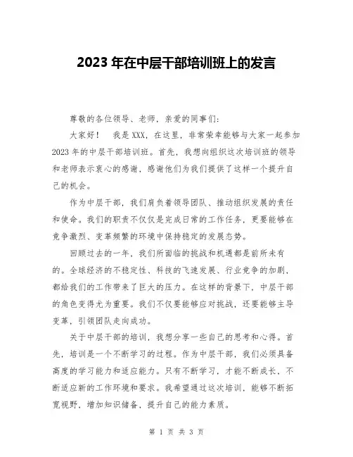 2023年在中层干部培训班上的发言