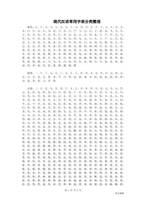 现代汉语常用字表分类整理(高考专递)