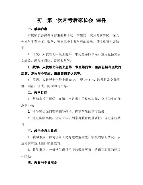 初一第一次月考后家长会课件
