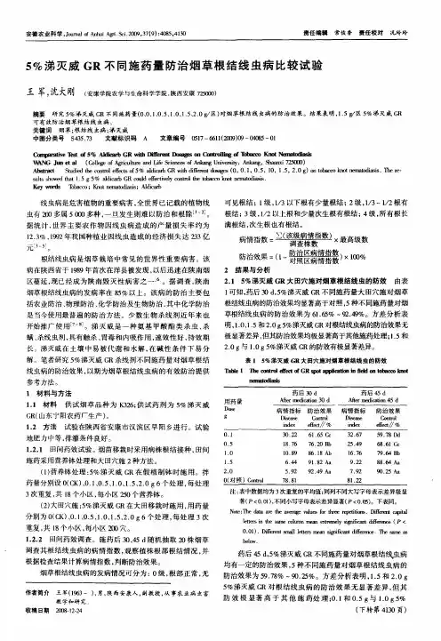 5%涕灭威GR不同施药量防治烟草根结线虫病比较试验