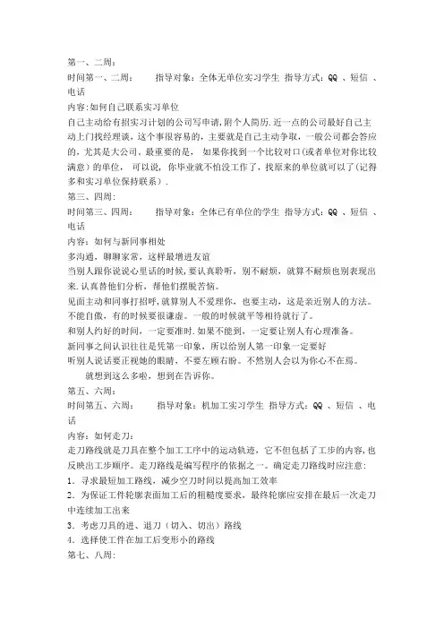学生毕业实践(顶岗实习)校内教师指导记录1-20周