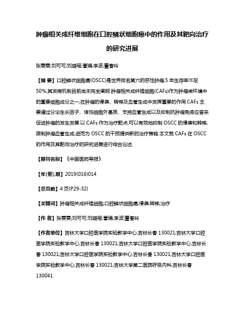 肿瘤相关成纤维细胞在口腔鳞状细胞癌中的作用及其靶向治疗的研究进展