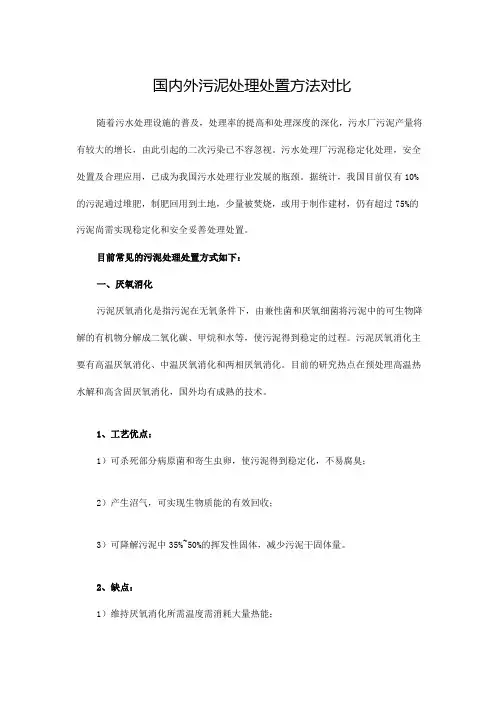 国内外污泥处理处置方法对比