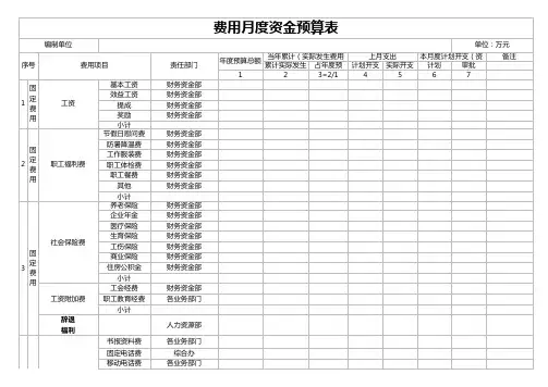费用月度资金预算表
