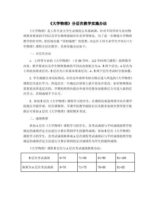 《大学物理》分层次教学实施办法