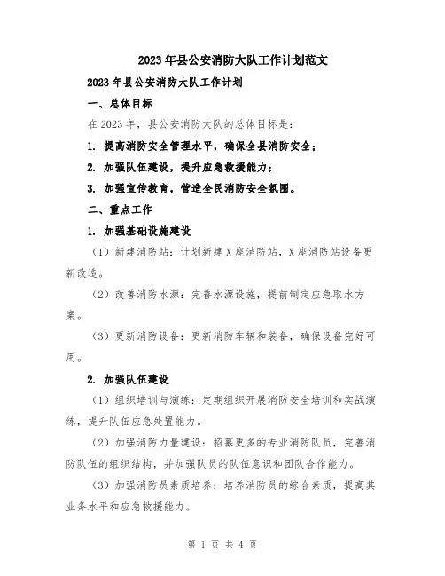 2023年县公安消防大队工作计划范文