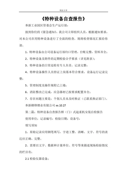 《特种设备自查报告》