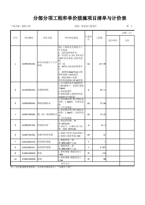 装修项目招标工程量清单