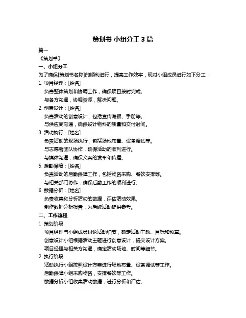 策划书 小组分工3篇