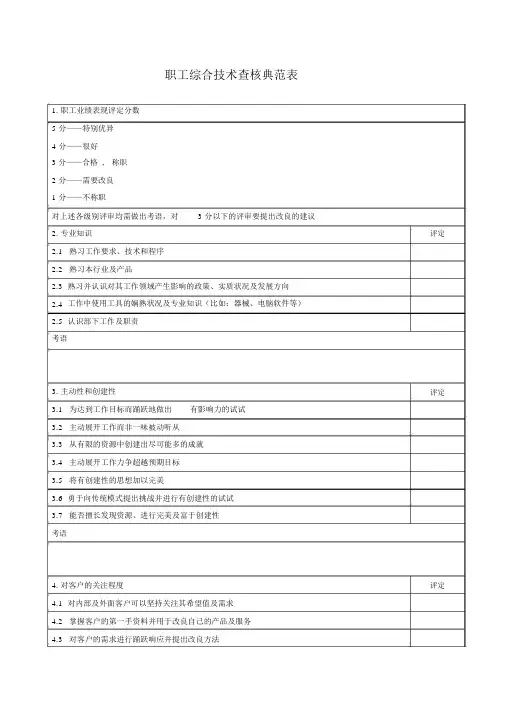员工综合技能考核范例表