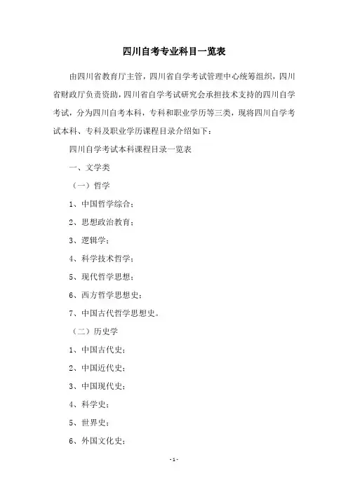 四川自考专业科目一览表