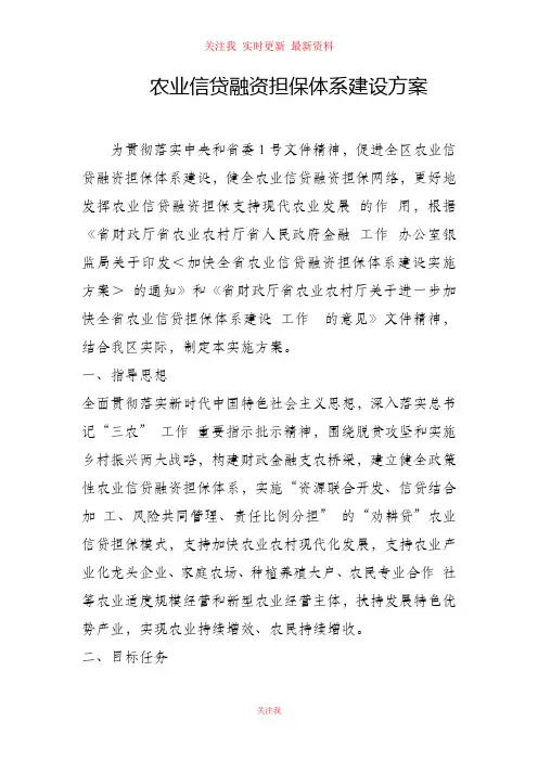 (精编)农业信贷融资担保体系建设方案