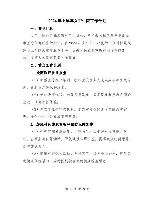 2024年上半年乡卫生院工作计划