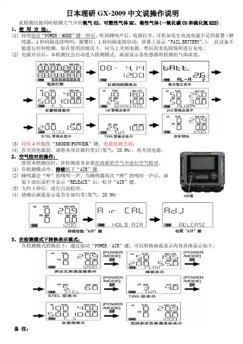 GX-2009四合一检测仪简易操作步骤