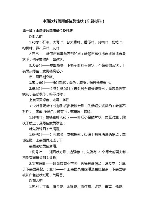 中药饮片药用部位及性状（5篇材料）