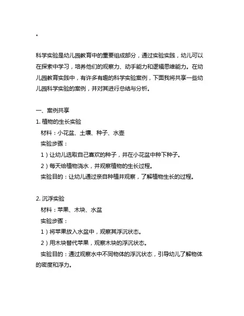 幼儿园科学实验实践案例分享与总结