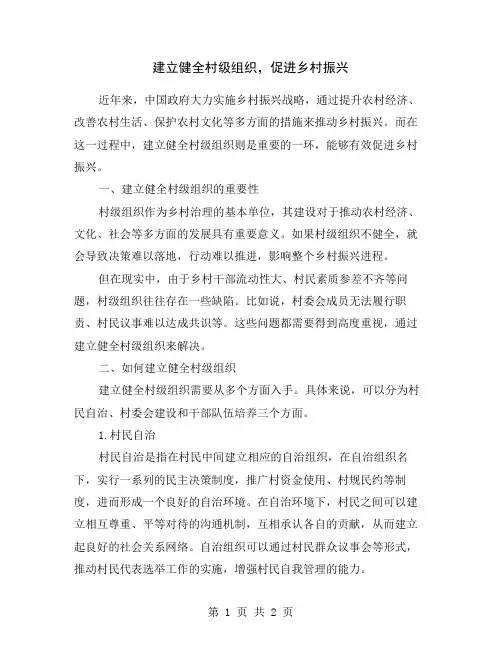 建立健全村级组织,促进乡村振兴
