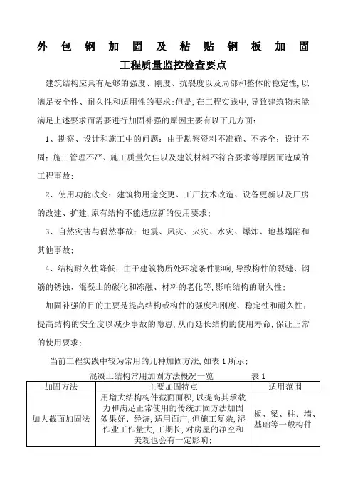 外包钢加固及粘贴钢板加固工程质量监控检查要点