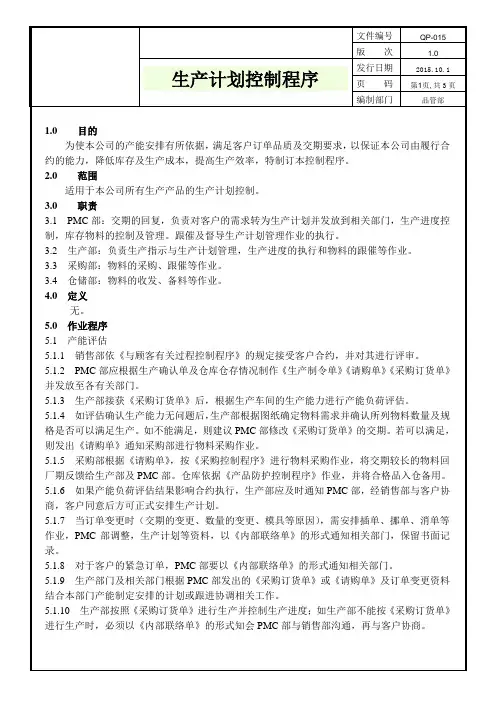生产计划控制程序