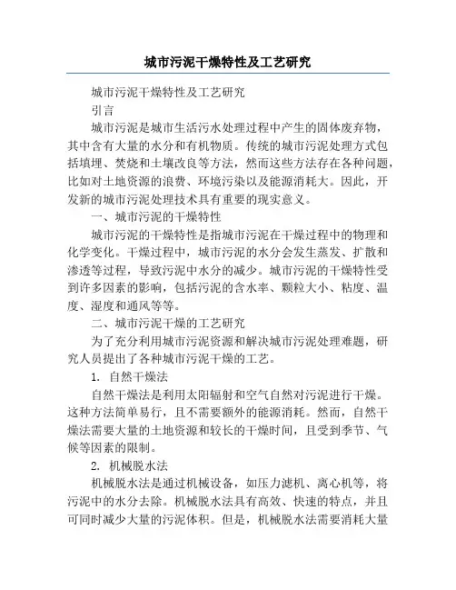 城市污泥干燥特性及工艺研究