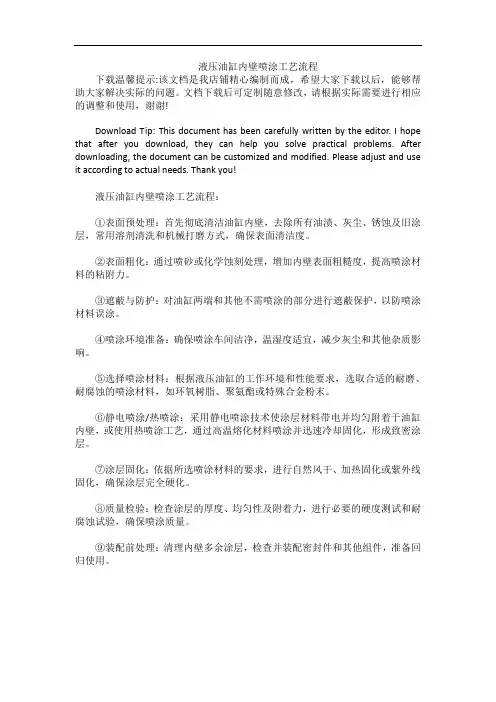 液压油缸内壁喷涂工艺流程