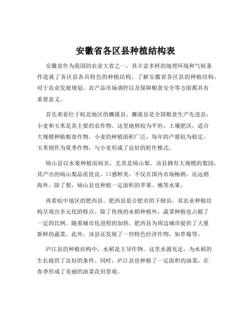 安徽省各区县种植结构表