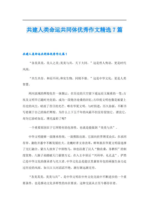 共建人类命运共同体优秀作文精选7篇