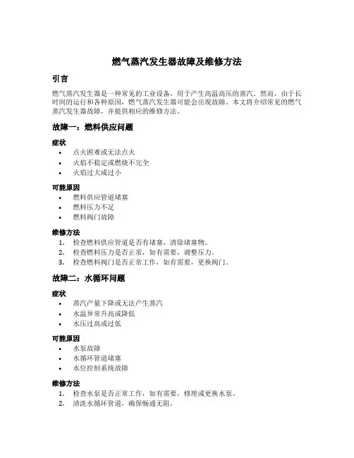 燃气蒸汽发生器故障及维修方法