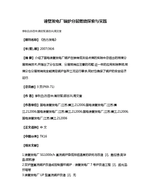 谏壁发电厂锅炉分层燃烧探索与实践