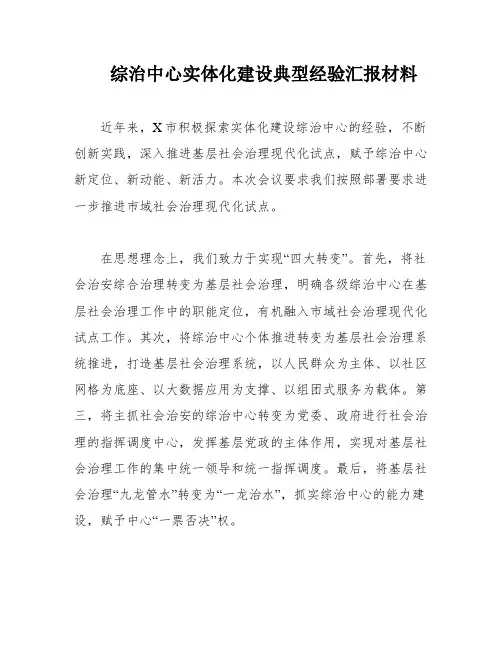综治中心实体化建设典型经验汇报材料