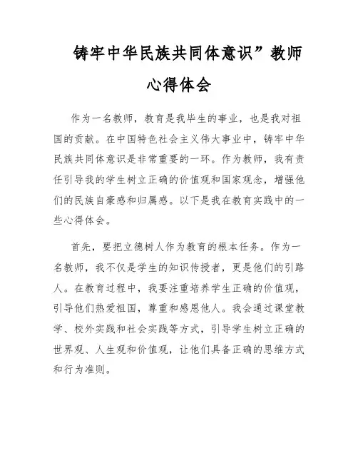 铸牢中华民族共同体意识”教师心得体会